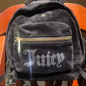 Juicy Couture Black Label Velour Mini Backpack Black Gold Accents Rhinestones